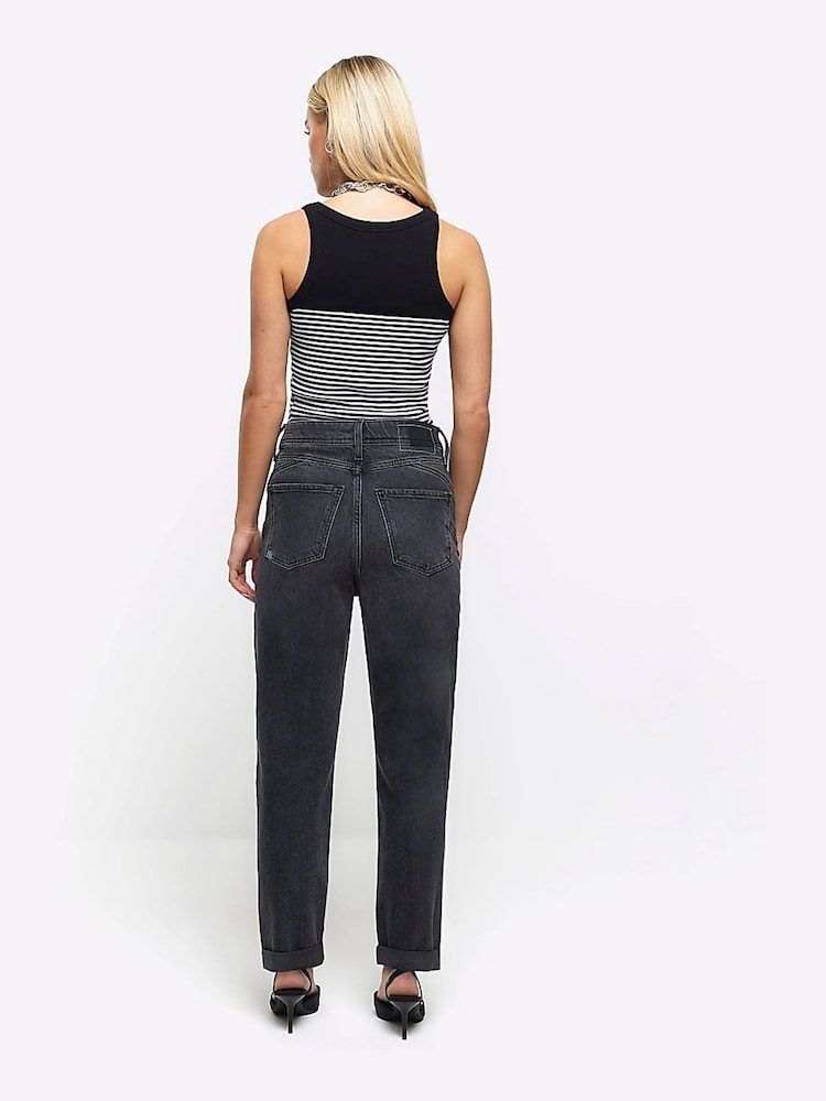 River Island Black Petite High Rise Mom Jeans - Image 2 of 7 River Island Black Petite High Rise Mom Jeans - Image 2 of 7