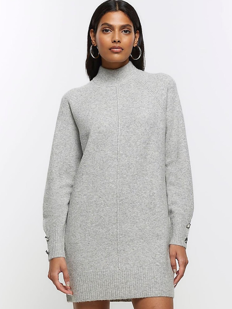 River Island Grey Cosy Jumper Dress - Image 1 of 5