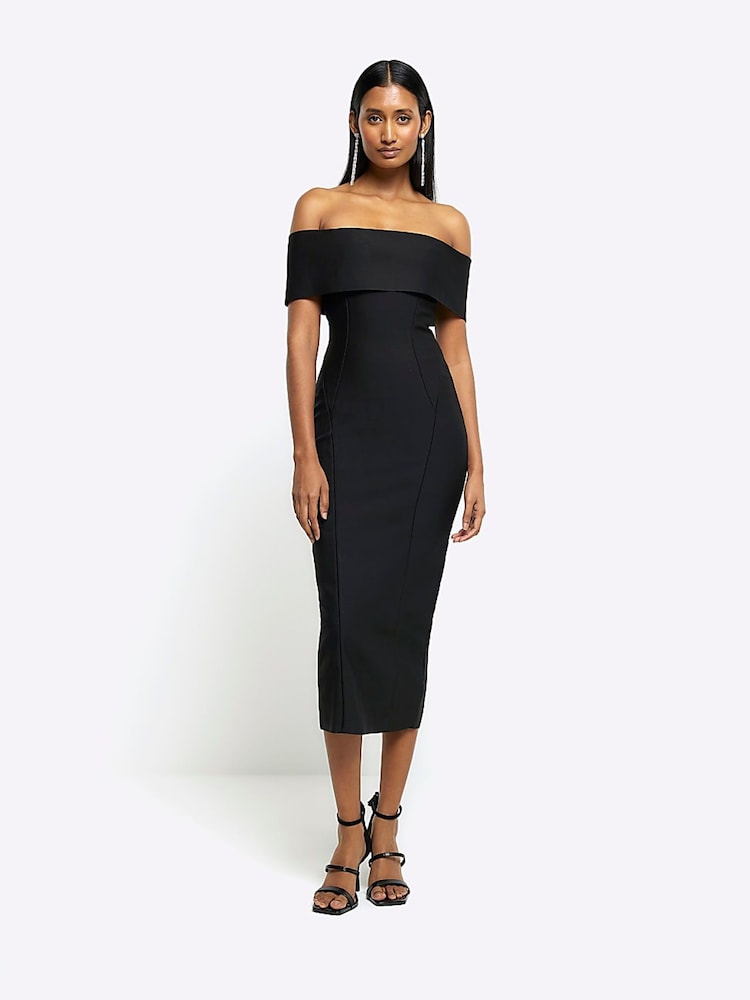 River Island Black Bardot Maxi Dress - Image 1 of 6