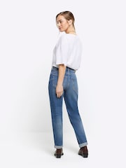 River Island Blue Petite High Rise Bum Sculpt Roll Hem Mom Jeans - Image 2 of 6