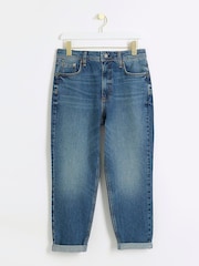 River Island Blue Petite High Rise Bum Sculpt Roll Hem Mom Jeans - Image 4 of 6