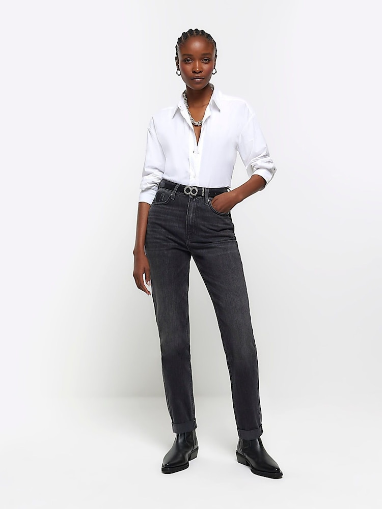 River Island Black High Rise Mom Jeans - Image 2 of 4 River Island Black High Rise Mom Jeans - Image 2 of 4