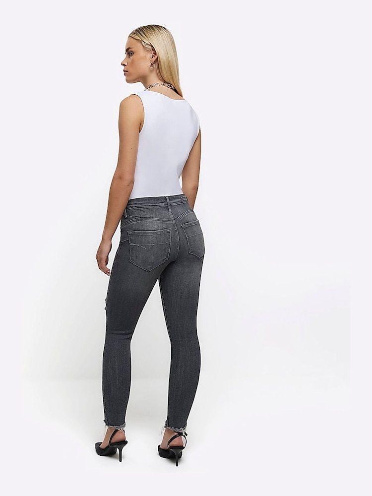River Island Grey Bum Sculpt High Rise Ripped Skinny Jeans - Image 2 of 6 River Island Grey Bum Sculpt High Rise Ripped Skinny Jeans - Image 2 of 6