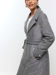 River Island Grey Faux Fur Collar Belted Jacket Jacket - Image 4 of 4