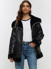 River Island Black Classic Aviator Jacket - Image 1 of 6