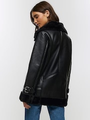 River Island Black Classic Aviator Jacket - Image 2 of 6