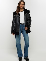 River Island Black Classic Aviator Jacket - Image 3 of 6