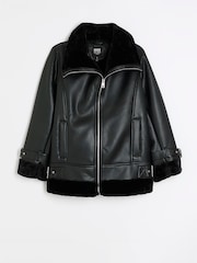 River Island Black Classic Aviator Jacket - Image 5 of 6