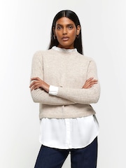 River Island Beige Satin Hybrid Jumper - Image 1 of 6
