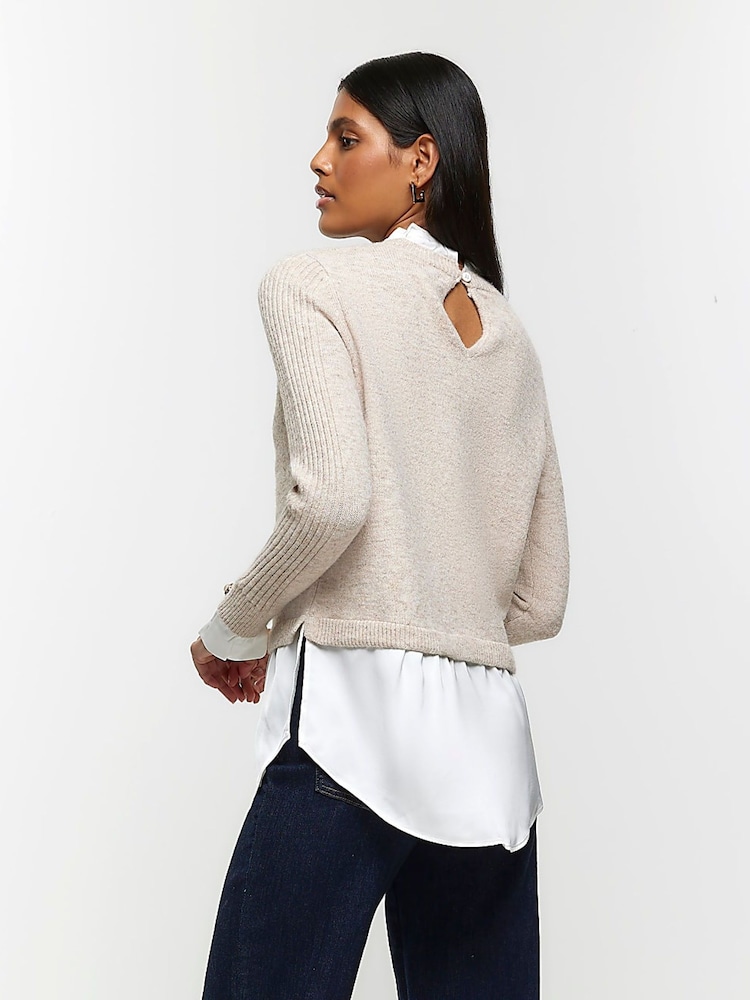 River Island Beige Satin Hybrid Jumper - Image 2 of 6
