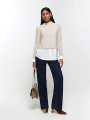 River Island Beige Satin Hybrid Jumper - Image 3 of 6