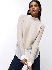 River Island Beige Satin Hybrid Jumper - Image 4 of 6