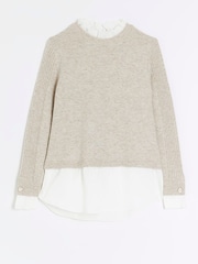 River Island Beige Satin Hybrid Jumper - Image 5 of 6