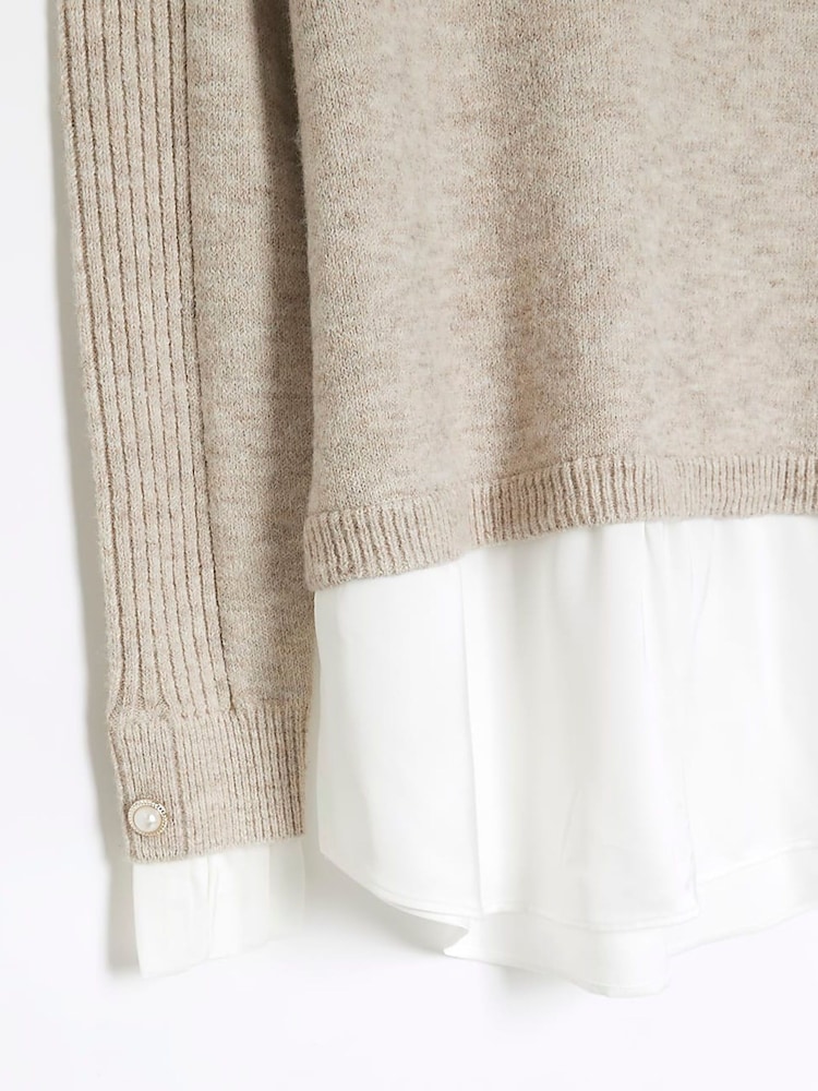 River Island Beige Satin Hybrid Jumper - Image 6 of 6