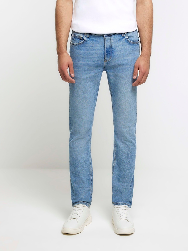 River Island Blue Slim Fit Light Wash 100% Cotton Jeans - Image 1 of 6
