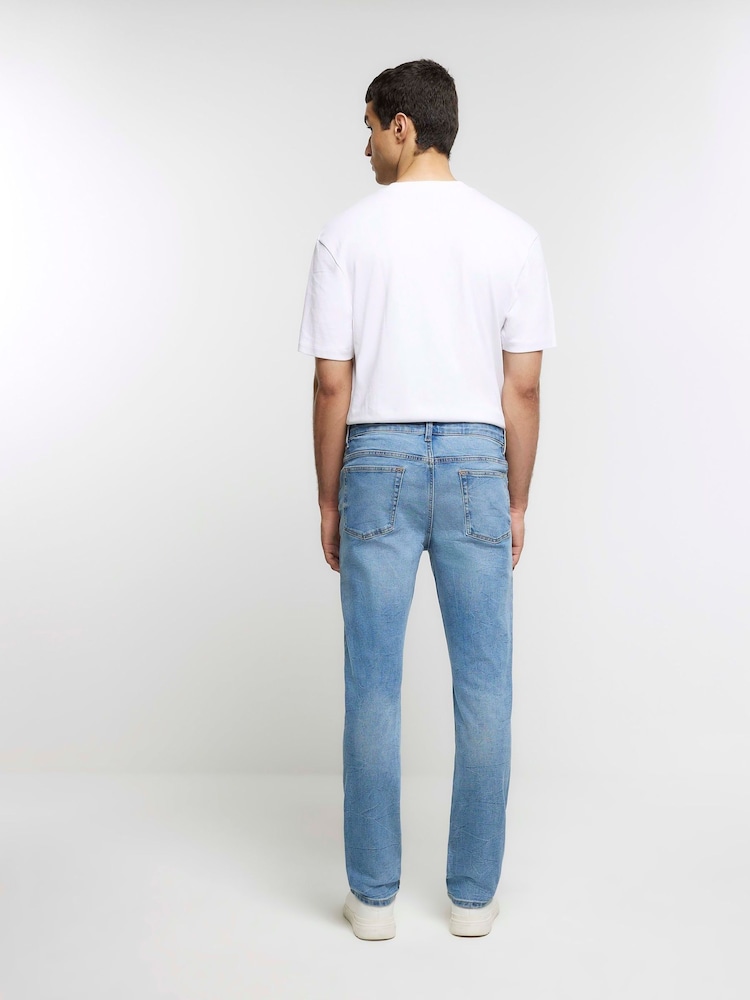 River Island Blue Slim Fit Light Wash 100% Cotton Jeans - Image 2 of 6 River Island Blue Slim Fit Light Wash 100% Cotton Jeans - Image 2 of 6