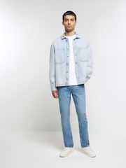 River Island Blue Slim Fit Light Wash 100% Cotton Jeans - Image 3 of 6