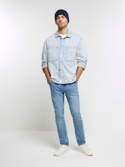River Island Blue Slim Fit Light Wash 100% Cotton Jeans - Image 4 of 6