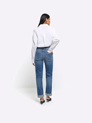 River Island Blue Roll Up hem Bum Sculpt Mom Jeans - Image 2 of 7