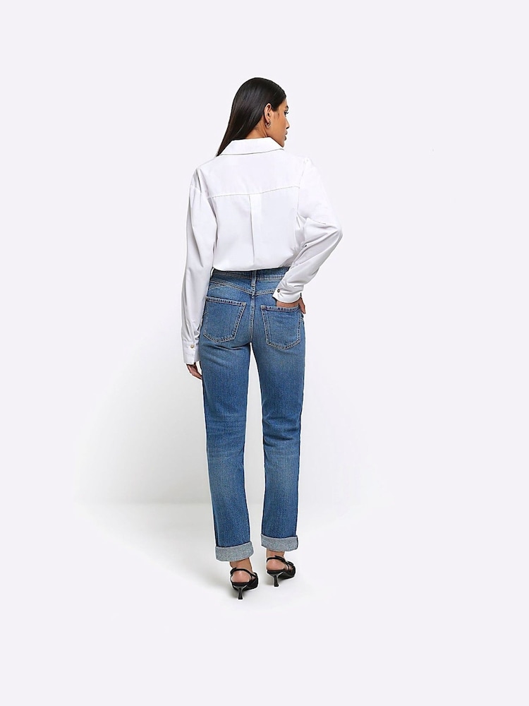 River Island Blue Roll Up hem Bum Sculpt Mom Jeans - Image 2 of 7