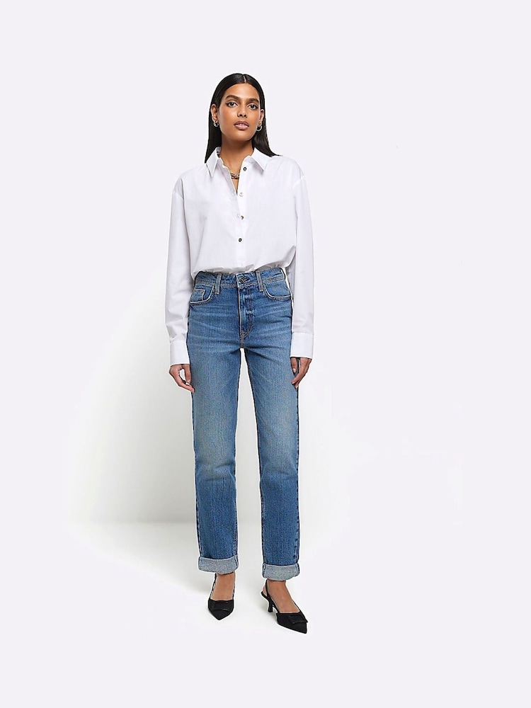 River Island Blue Roll Up hem Bum Sculpt Mom Jeans - Image 3 of 7