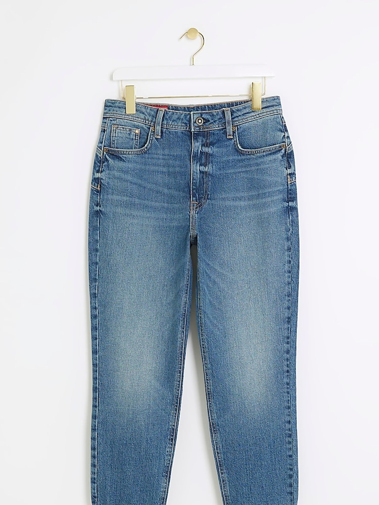River Island Blue Roll Up hem Bum Sculpt Mom Jeans - Image 5 of 7