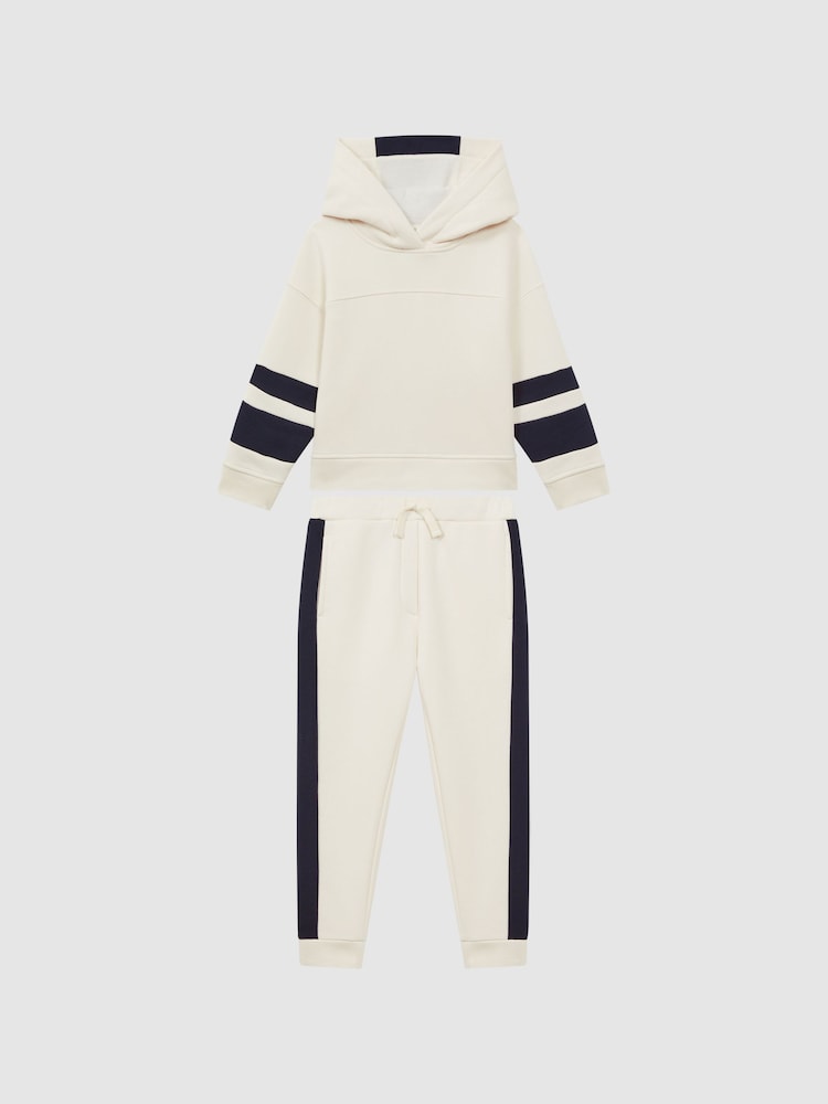 Reiss Ecru Cara 9-13 yrs Cotton Blend Colourblock Hoodie and Joggers Set - Image 2 of 11