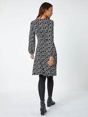 Roman Black Square Print Stretch Jersey Dress - Image 3 of 6