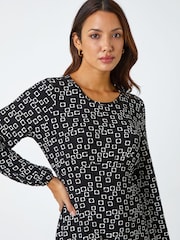 Roman Black Square Print Stretch Jersey Dress - Image 5 of 6