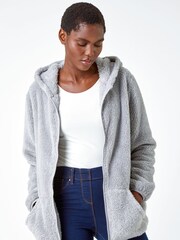 Roman Grey Hooded Sherpa Borg Fleece Jacket - Image 1 of 5