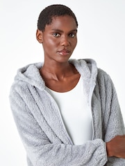 Roman Grey Hooded Sherpa Borg Fleece Jacket - Image 4 of 5