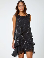 Roman Black Shimmer Foil Print Tiered Dress - Image 1 of 5