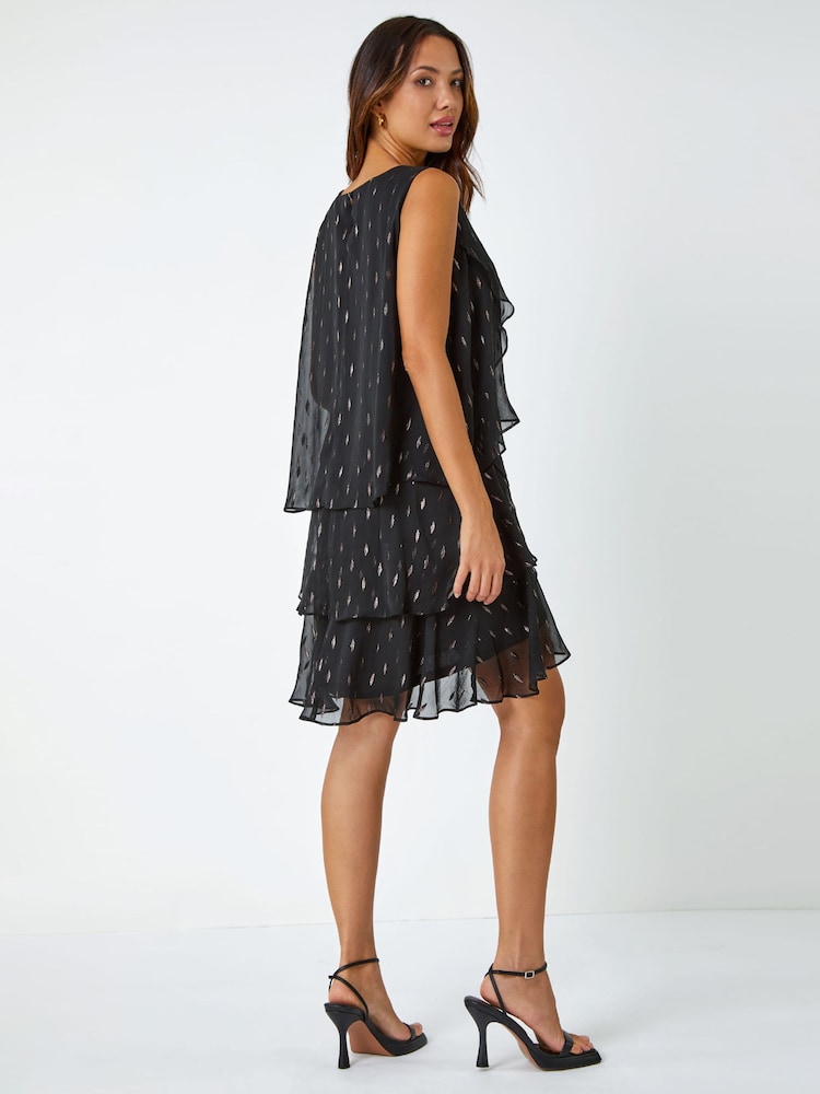 Roman Black Shimmer Foil Print Tiered Dress - Image 2 of 5