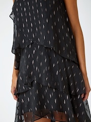 Roman Black Shimmer Foil Print Tiered Dress - Image 5 of 5