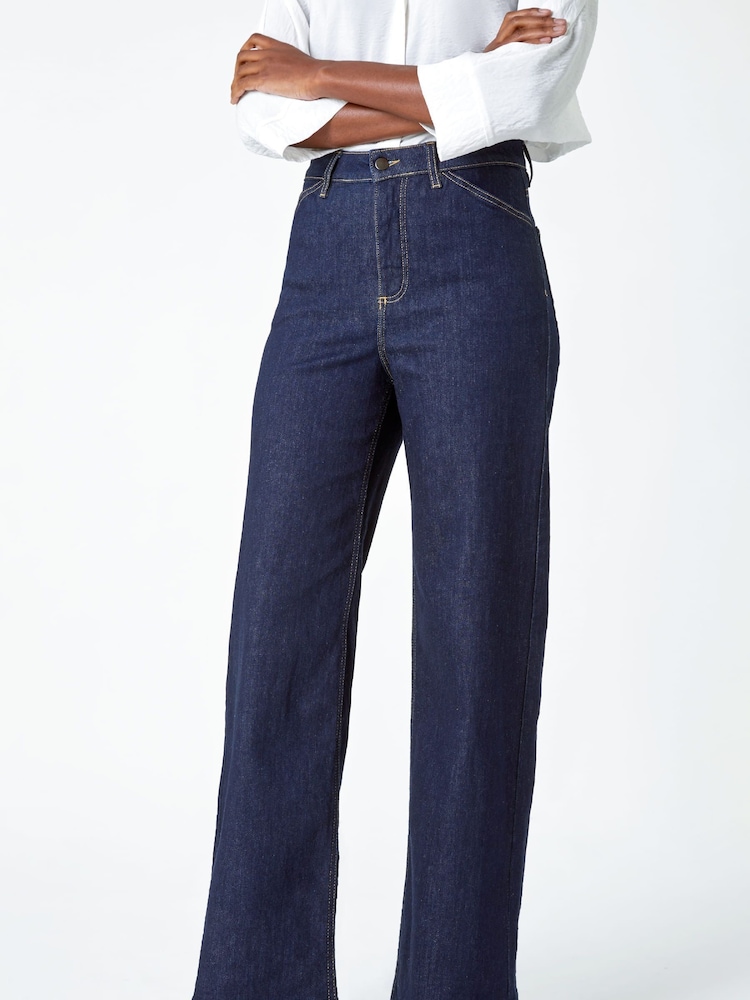 Roman Blue Light Wide Leg Stretch Denim Jeans - Image 1 of 6