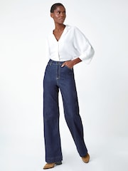 Roman Blue Light Wide Leg Stretch Denim Jeans - Image 3 of 6