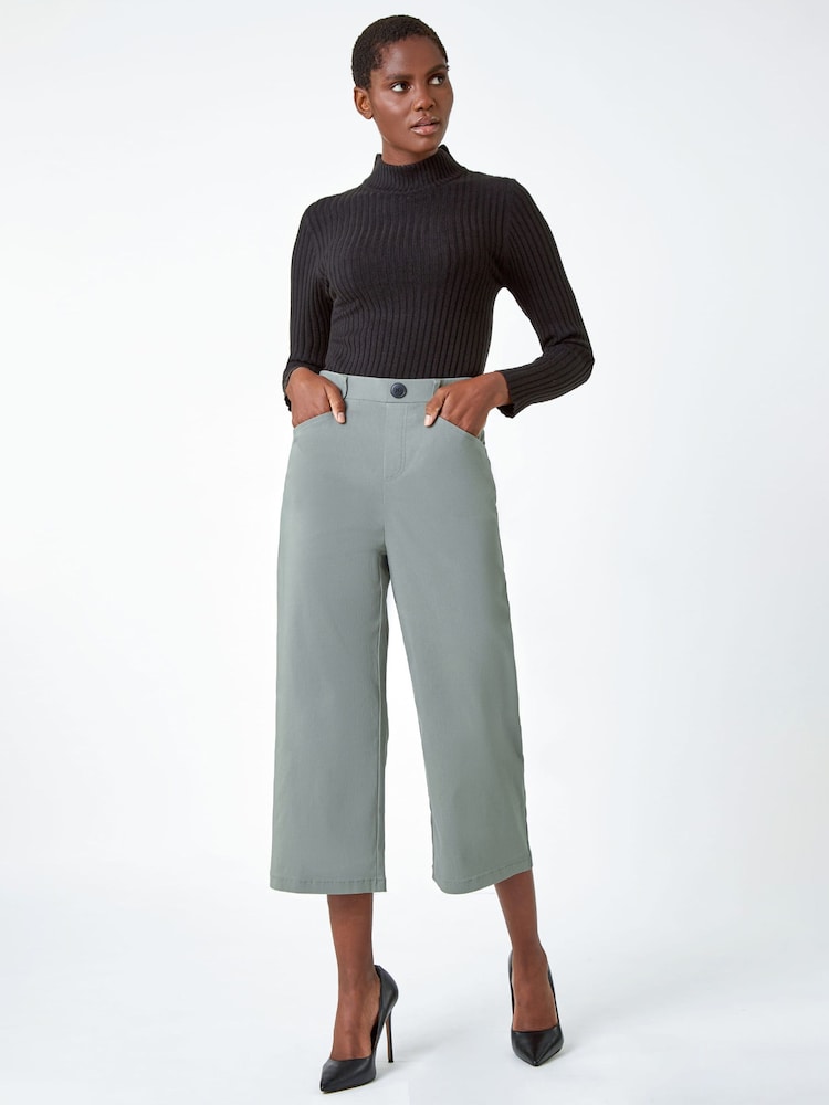 Roman Green Cropped Stretch Culottes - Image 3 of 5