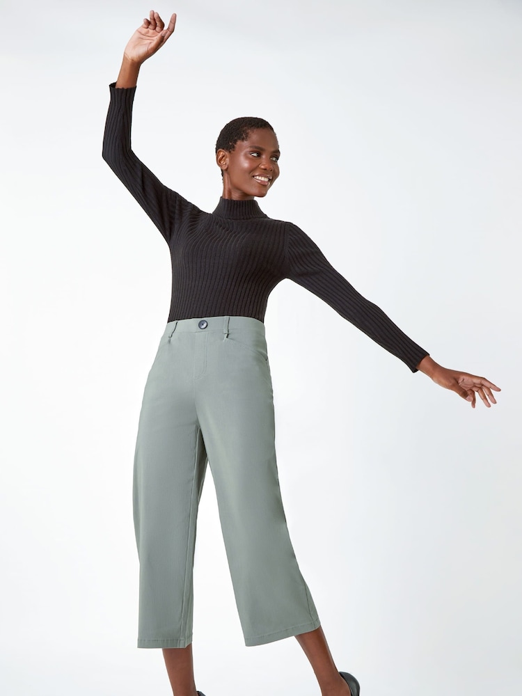 Roman Green Cropped Stretch Culottes - Image 4 of 5