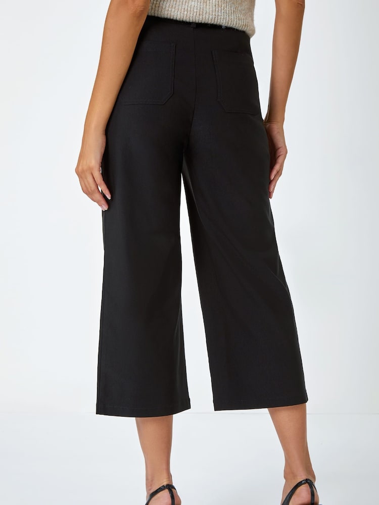Roman Black Cropped Stretch Culottes - Image 3 of 5