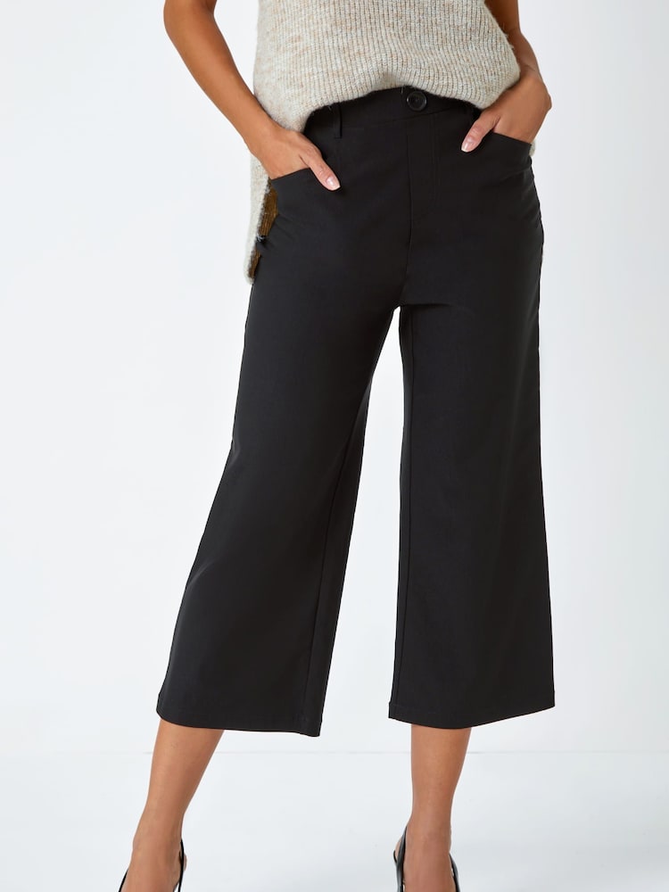 Roman Black Cropped Stretch Culottes - Image 4 of 5