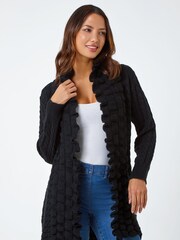 Roman Black Longline Ruffle Detail Cardigan - Image 1 of 6