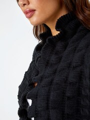 Roman Black Longline Ruffle Detail Cardigan - Image 6 of 6