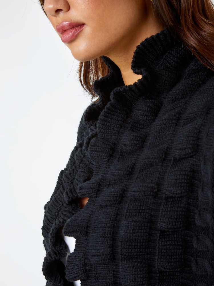 Roman Black Longline Ruffle Detail Cardigan - Image 6 of 6