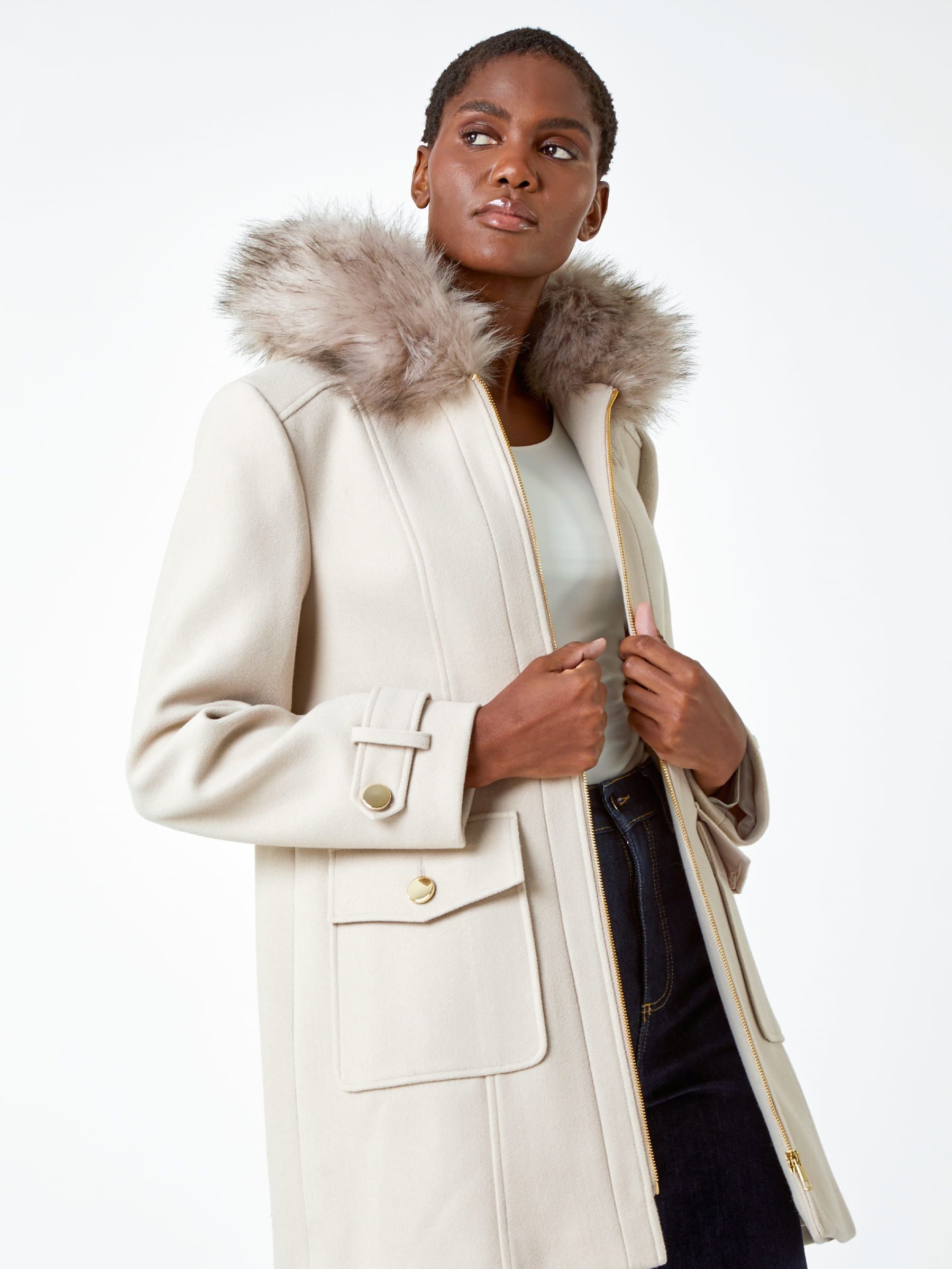 Buy Roman Natural Faux Fur Collar Hooded Coat from the Next UK online shop