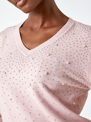 Roman Pink Pearl Sparkle Embellished Jumper - Image 5 of 5