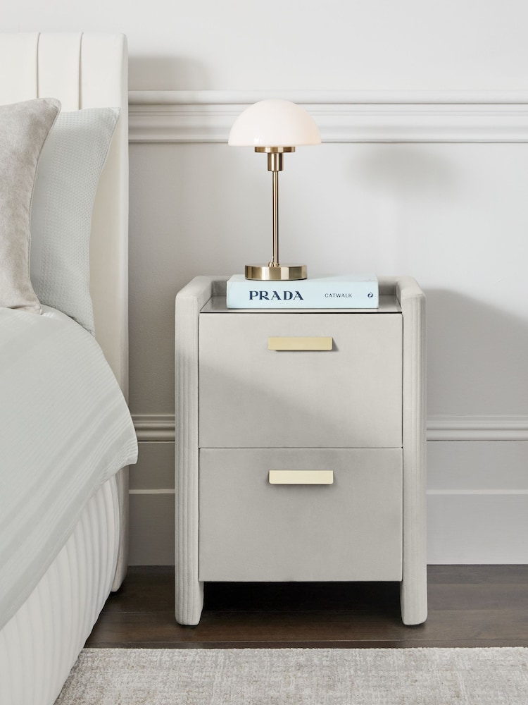 Soft Velvet Light Grey Soft Velvet Scarlett Upholstered Bedside Table - Image 1 of 9