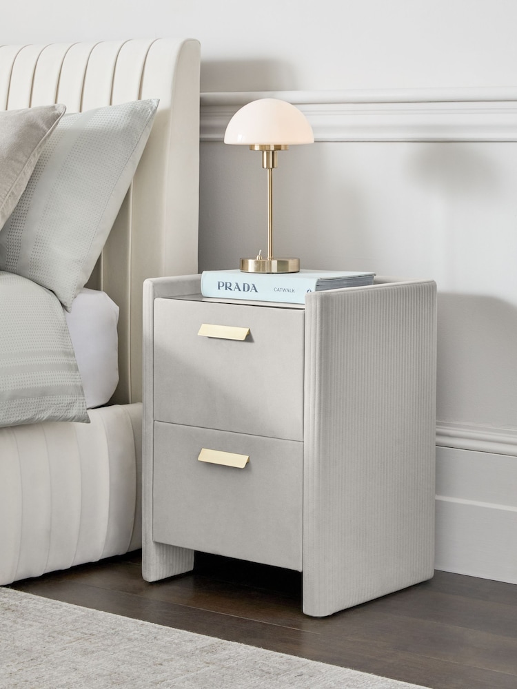 Soft Velvet Light Grey Soft Velvet Scarlett Upholstered Bedside Table - Image 2 of 9