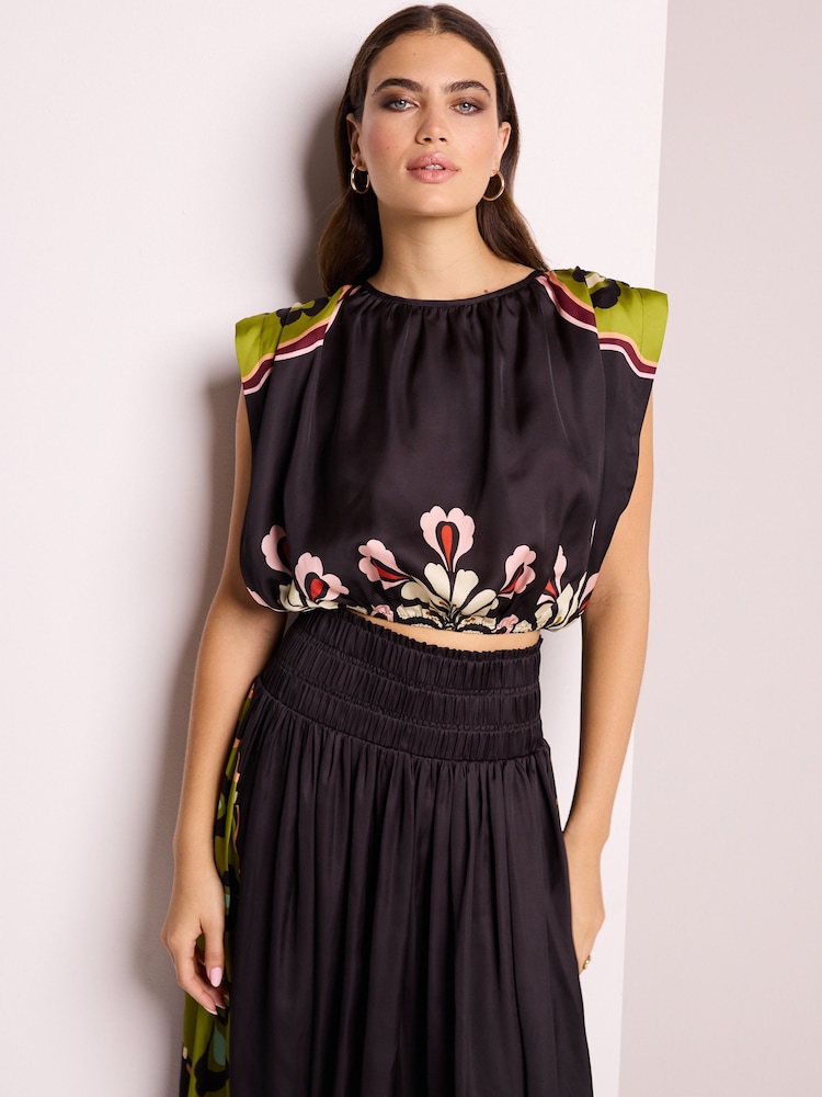 Black Bright Tropical Sleeveless Top - Image 1 of 7