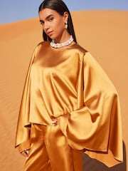 Gold Satin Long Sleeve Top - Image 1 of 6
