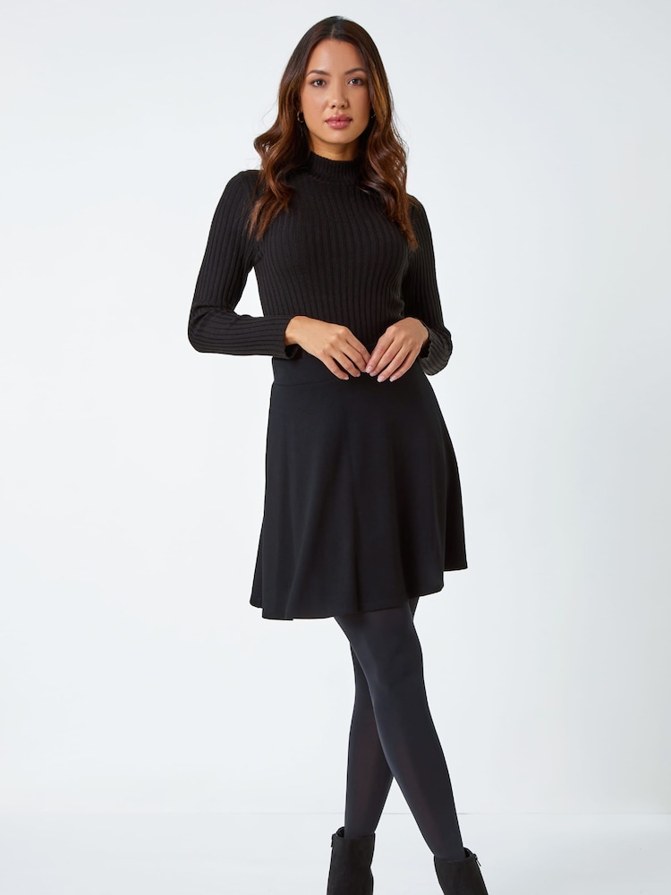 Roman Black Pull On Stretch Jersey Skater Skirt - Image 1 of 5
